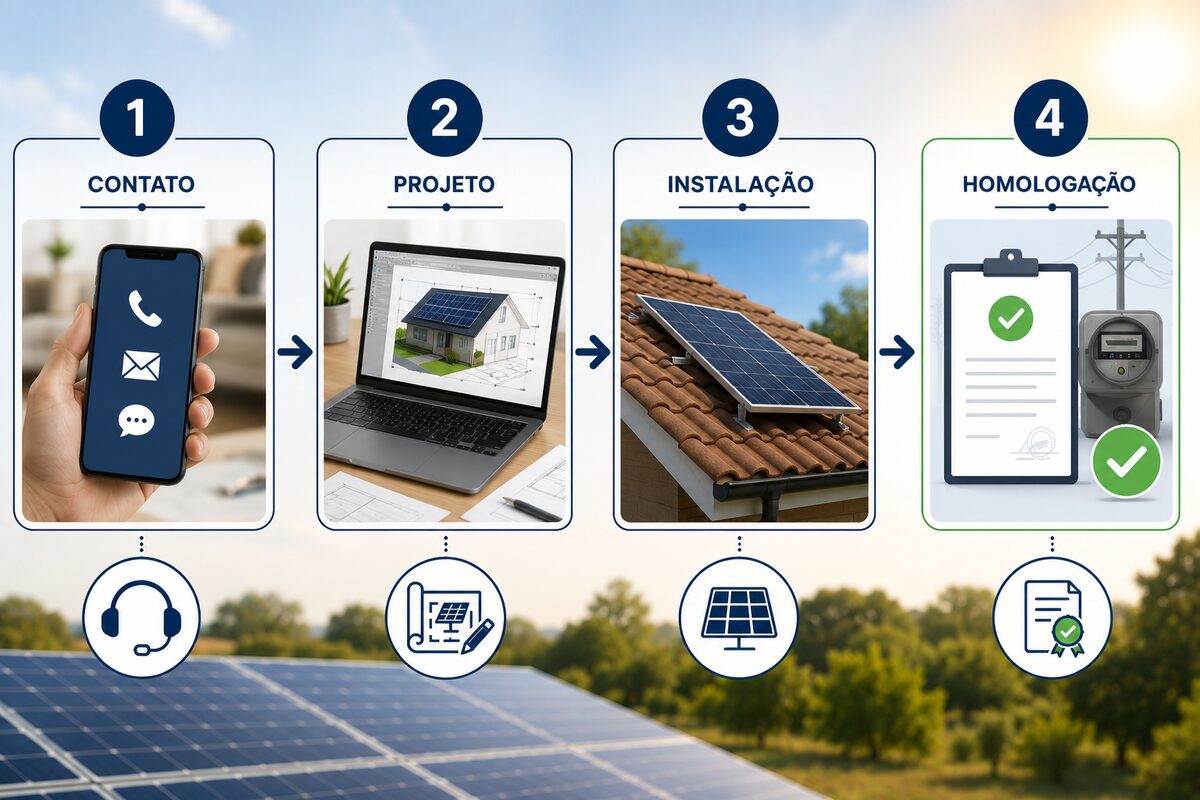 Etapas do processo: contato, projeto, instalação e homologação da energia solar